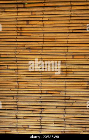 Close-up of a stacked bamboo mat, highlighting natural patterns and warm tones Stock Photo