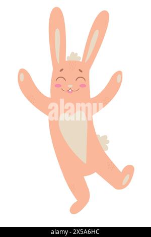Happy Easter bunny rabbit cartoon character isolated on white background. Trendy Easter design. Flat vector illustration for poster, icon, card, logo, Stock Vector