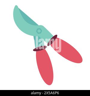 Garden pruner. Healthy grass in wooden box. Vector illustration. Gardening, plants. Colored illustration. Cartoon design for poster, icon, card. Stock Vector