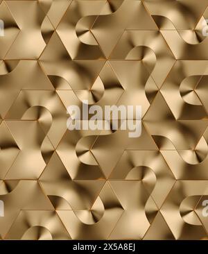 Elegant seamless pattern with a 3D effect, featuring golden curves and geometric shapes on a neutral background Stock Photo
