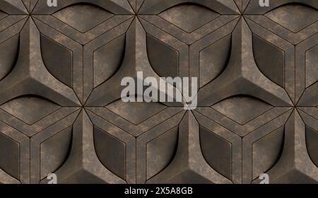 Seamless geometric pattern on luxurious dark tiles, showcasing a sophisticated and modern design suitable for refined interiors Stock Photo