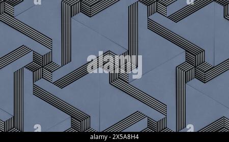 This 3D illustration presents a geometric, kusudama-inspired abstract pattern with paper-like textures. The design includes rhombic shapes with a colo Stock Photo