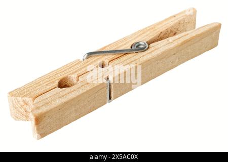 Traditional wooden clothes pin, isolated on white background Stock Photo