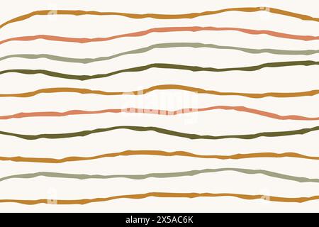 Hand drawn striped pattern with organic geometric shapes lines. Doodle cut out stripes strokes print. Abstract graphic linear geometry Stock Vector