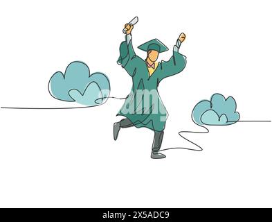 Continuous line student jumping for happy. Vector illustration Stock ...