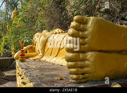 Reclining Buddha statue, Phousi or Phu Si Hill, Luang Prabang, Laos Stock Photo