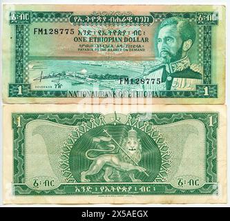 Ethiopia 1970s, One Ethiopian Dollar banknote, recto and verso both sides, East Africa, Stock Photo