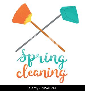 Scoop and mop, spring cleaning concept. Cleaning instrument kit vector illustrations. Flat illustration Isolated on white background Stock Vector