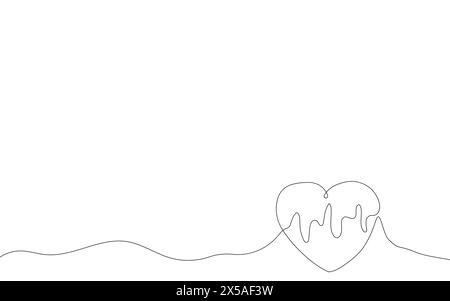 Outline heart with heart beat vector one line continuous drawing illustration, minimalistic background. Hand drawn linear silhouette background. Stock Vector
