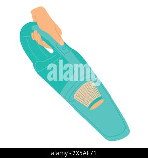 Hand car vacuum cleaner isolated on white background. Flat vector illustration of hand car vacuum cleaner, icon for web design, illustration for poste Stock Vector