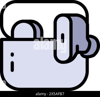 Wireless headphones in charging case icon. Simple color illustration. Flat symbol. Vector isolated drawing. Stock Vector