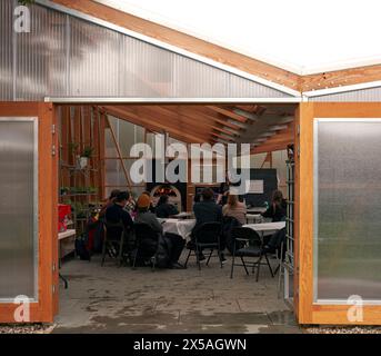 View through during teaching session. Cody Dock - The Growing Space, London, United Kingdom. Architect: Live Design Studio, 2023. Stock Photo