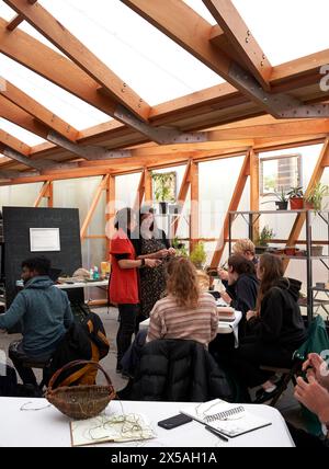 Classroom interior during teaching session. Cody Dock - The Growing Space, London, United Kingdom. Architect: Live Design Studio, 2023. Stock Photo