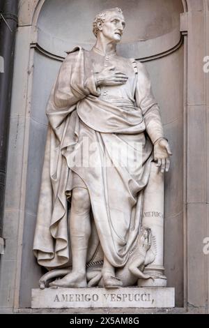 florence,italy - sep 09 2023: Statue of Amerigo Vespucci, explorer of mainland North America Stock Photo