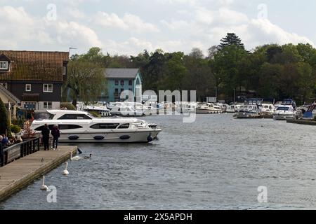 Wroxham, Norfolk, England, April, 202, tourists might rent pleasure boats at the marina. Stock Photo