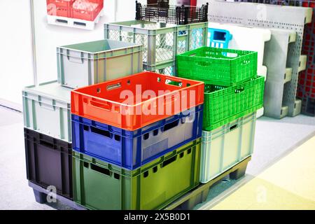 Plastic boxes for transportation of goods and trade Stock Photo