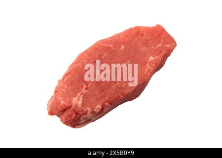 Veal pieces raw isolated on white background. Top view. Stock Photo