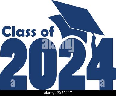 Blue Class of 2024 with graduation cap Stock Vector