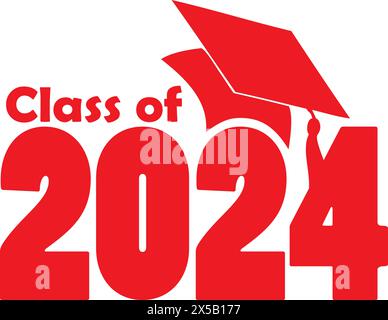 Red Class of 2024 with graduation cap Stock Vector