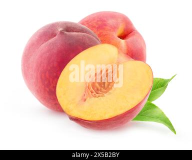 Fresh cut peach fruits isolated on white background Stock Photo