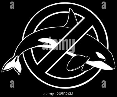 white silhouette of No orca sign icon on black background vector illustration Stock Vector