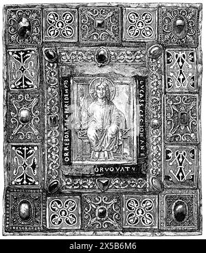 Cover of a gospel book. Carolingian period. Goldsmith's work with enamel, precious stones and crystals. Early Romanesque. Stock Photo