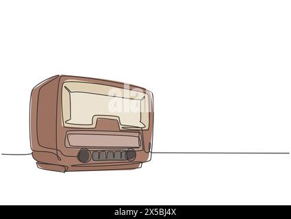 One continuous line drawing of retro old fashioned analog radio. Classic vintage broadcaster technology concept. Music player single line graphic draw Stock Vector