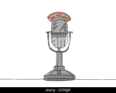 One single line drawing of retro old classic radio microphone for broadcasting. Vintage loudspeaker announcer item concept continuousgraphic line draw Stock Vector