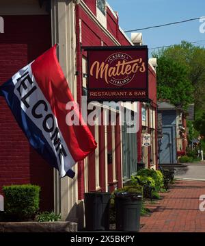 Matteo's Italian Restaurant anchors a block of quaint shops and vintage facades in this tiny but charming southwestern suburb of Cleveland. Stock Photo
