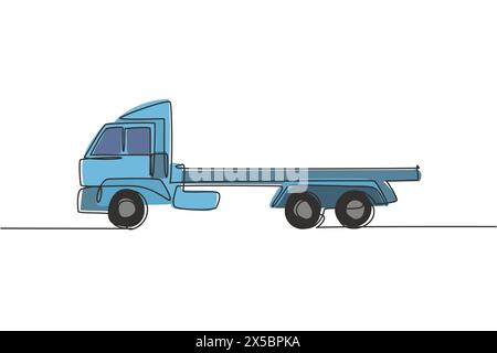One continuous line drawing of long trailer truck for logistic delivery, commercial vehicle. Heavy construction trucks equipment concept. Dynamic sing Stock Vector