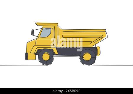 continuous single line drawing of dump truck, line art vector ...
