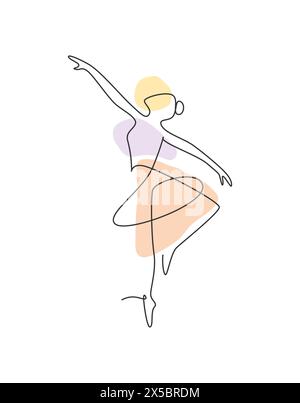 Single continuous line drawing ballerina in ballet motion dance style. Beauty minimalist dancer concept logo, Scandinavian poster print art. Trendy on Stock Vector