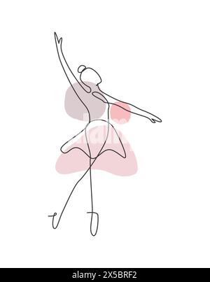 Single continuous line drawing ballerina in ballet motion dance style. Beauty minimalist dancer concept logo, Scandinavian poster print art. Trendy on Stock Vector