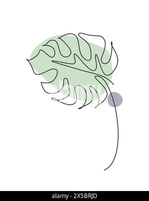 Monoline leaf of tree logo. Monstera outline emblem in linear style ...