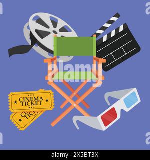 Cinema movie set vector icons. cinema film director objects illustration. cinema elements icon vector. Stock Vector