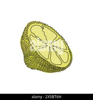 Continuous one line drawing sliced healthy organic lemon for orchard logo identity. Fresh zest fruitage concept for fruit garden icon. Swirl curl styl Stock Vector
