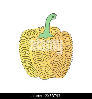 Single continuous line drawing whole healthy organic paprika for plantation logo identity. Fresh bell pepper concept for fruit vegetable icon. Swirl c Stock Vector