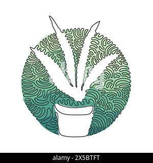 Single one line drawing potted snake plant for home decor logo identity. Fresh evergreen perennial plant concept for plant icon. Swirl curl circle bac Stock Vector