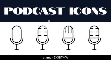 Mic icons .podcast icons set vector. podcast music vector audio music icons. Stock Vector