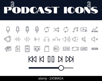 podcast icons set vector. podcast music vector audio music icons. audio sound wave podcast icon. Stock Vector