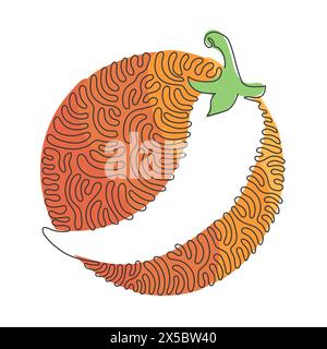 Single continuous line drawing whole healthy organic hot chili for farm logo identity. Fresh chilli pepper for vegetable icon. Swirl curl circle backg Stock Vector