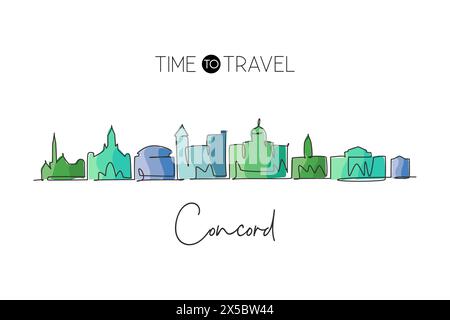 One single line drawing Concord city skyline, New Hampshire. World historical town landscape. Best holiday destination postcard. Editable stroke trend Stock Vector