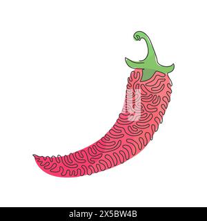 Single continuous line drawing whole healthy organic hot chili for farm logo identity. Fresh chilli pepper concept for vegetable icon. Swirl curl styl Stock Vector