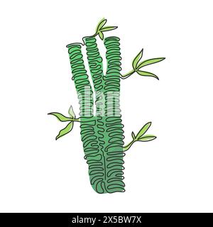 Continuous one line drawing bamboo trees for plantation logo identity. Fresh evergreen perennial flowering plant concept for plant icon. Swirl curl st Stock Vector