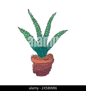 Single continuous line drawing potted snake plant for home decor logo identity. Fresh evergreen perennial plant concept for plant icon. Swirl curl sty Stock Vector