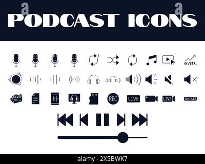 podcast icons set vector. podcast music vector audio music icons. audio sound wave podcast icon. Stock Vector