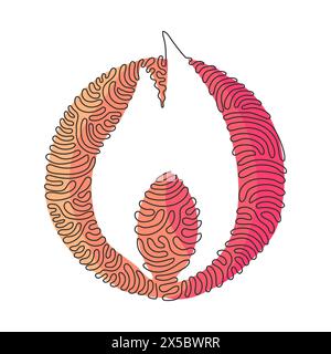 Continuous one line drawing fire flame emoji icon logo symbol. Lit symbol modern simple icon for website design mobile app, ui. Swirl curl circle back Stock Vector