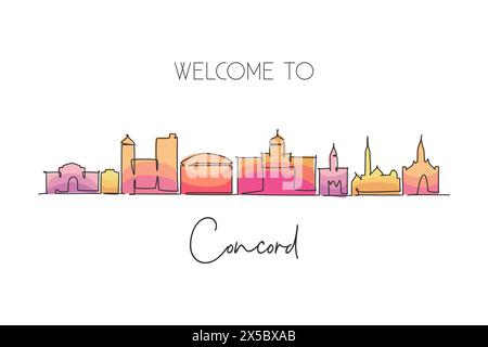 Single continuous line drawing of Concord skyline, New Hampshire. Famous city scraper landscape. World travel home wall decor art poster print concept Stock Vector