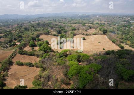 Cultivated farm landscape aerial drone view in central america Stock Photo