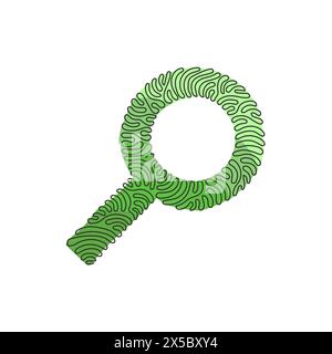 Continuous one line drawing magnifying glass or search icon. Flat magnifier for use in web design, ui, program, app, software. Swirl curl style. Singl Stock Vector